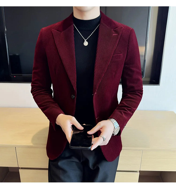 Stripe Suit Jacket For Men Autumn Winter Business Slim Fit Tailcoat Formal Wedding Party Fashion Casual Suit Coat 4XL-M