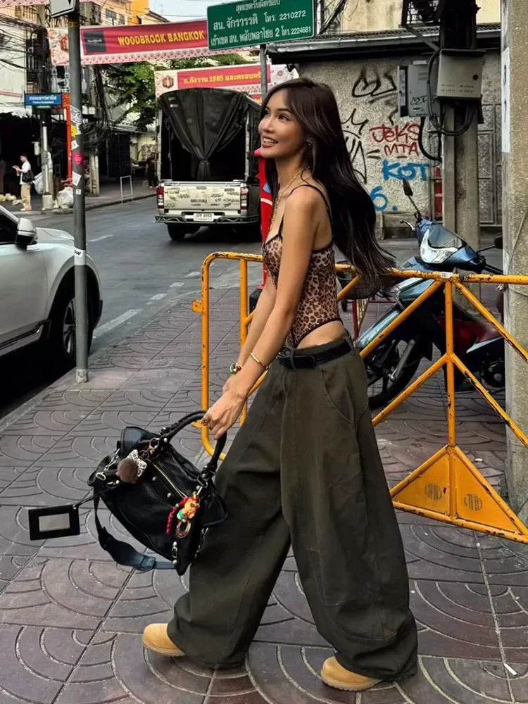 Boyfriend Barrel Jeans Women Men Vintage Patchwork Seam Low Rise Extra-wide Leg Pants Long Trousers Hip Hop Streetwear