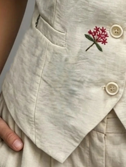 New Arrival Women's Linen Waistcoat for Spring Summer & Autumn, Exquisite Embroidery Craft, Back Waist Adjustable Buckle, Elegan