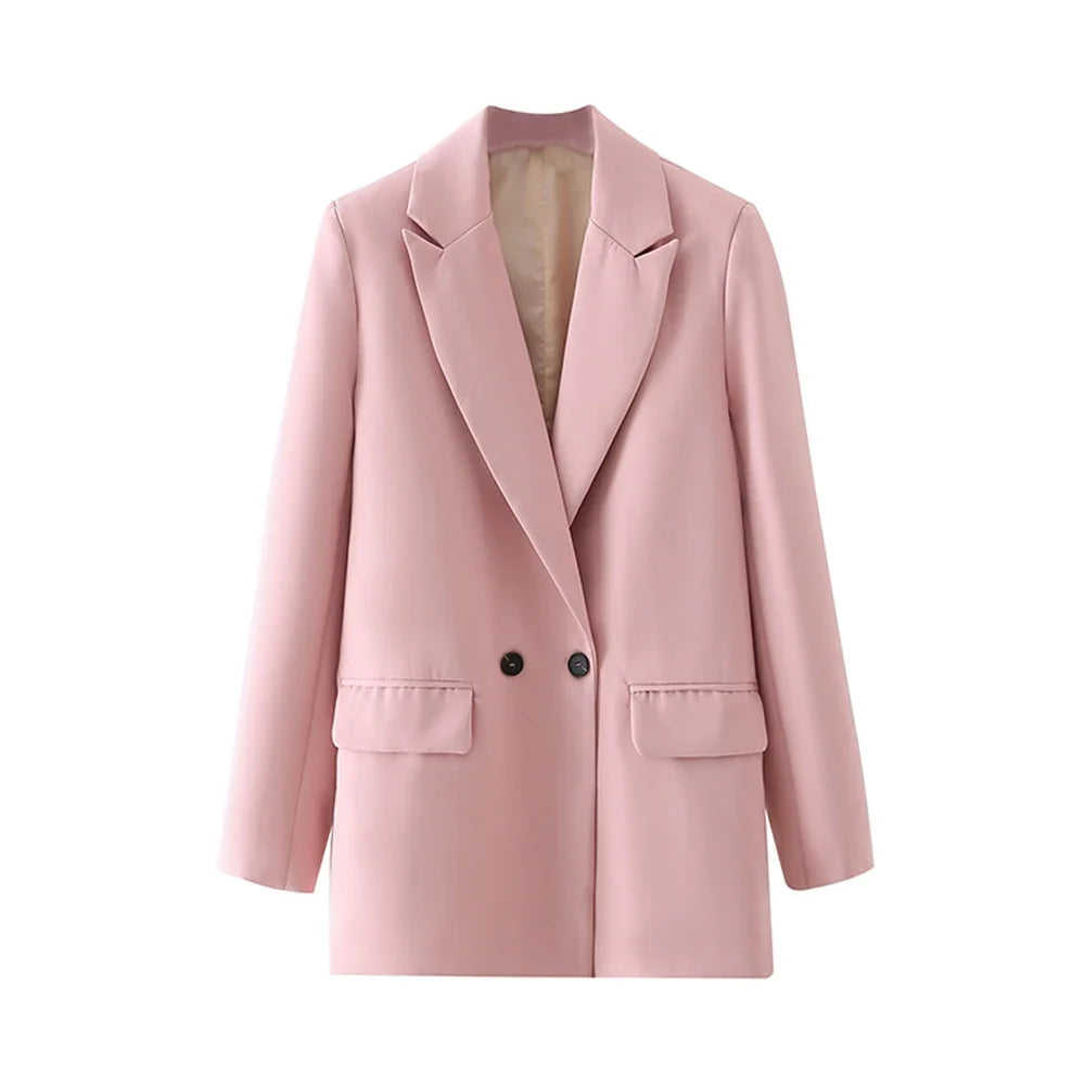 Women Chic Office Lady Double Breasted Blazer Vintage Coat Fashion Notched Collar Long Sleeve Ladies Outerwear Stylish Tops