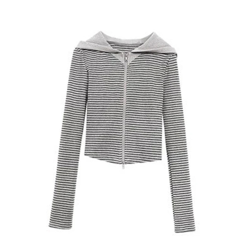 Y2k Japanese Hoodies Women Long Sleeve Striped Sweatshirt Streetwear American Striped Hoodies With Zipper E-girls