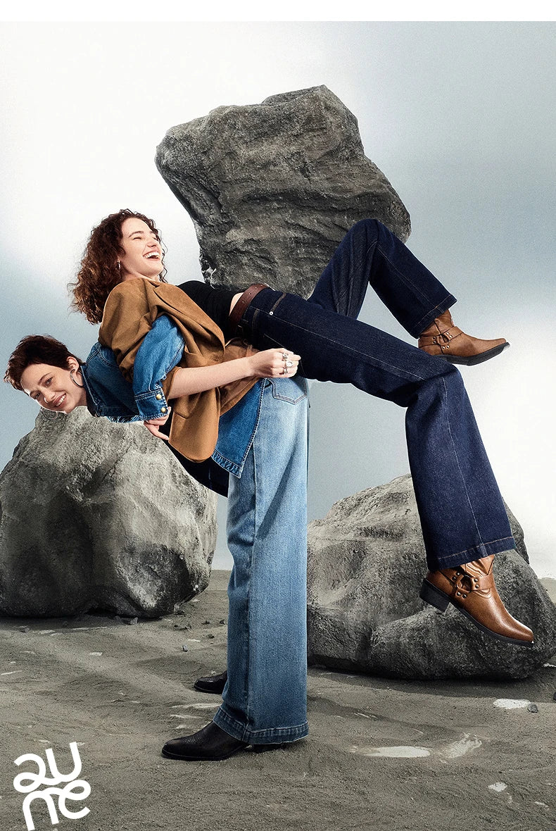 Women Denim Jeans 2025 Autumn New Lycra Stretch Washed Wide Leg Straight Long Pants