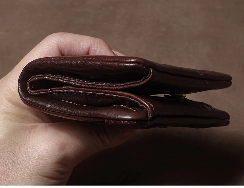 Retro Genuine Leather Short Wallet Men and Women Bifold Money Clip Credit Card Holder with Zipper Coin Pocket Small Purse