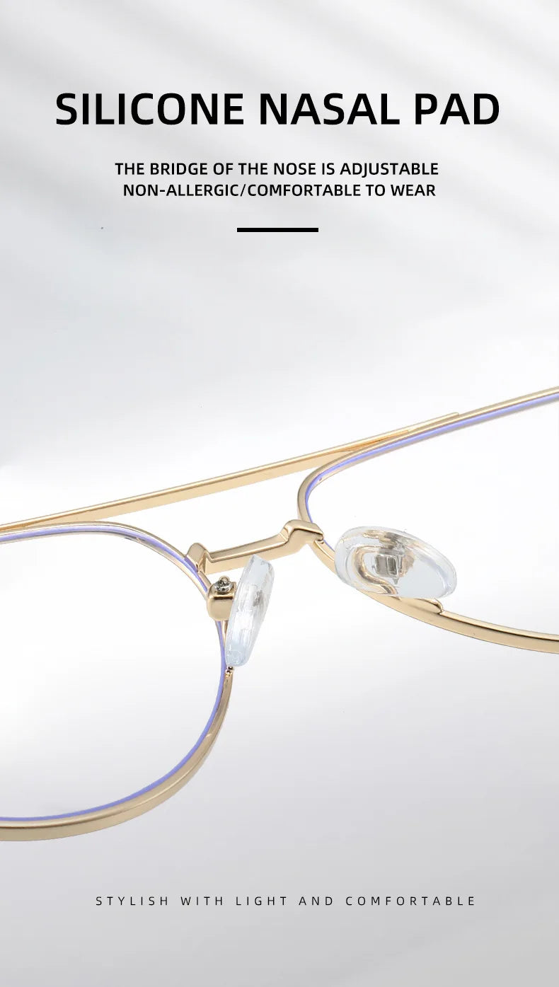 Double Bridge Anti-Blue Light Reading Glasses Men's Metal Pilot Style Leisure Travel Customized Prescription Myopia RS6912