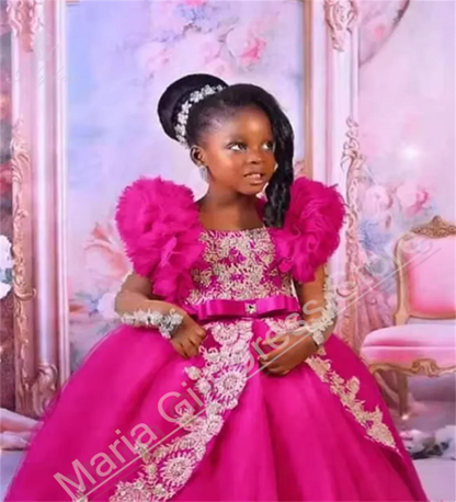 Customized Pink Little Baby Girls Wedding Party Dresses Lace Appliqued Flower Girl Dresses Beauty pageant Dress For Photo Shoot