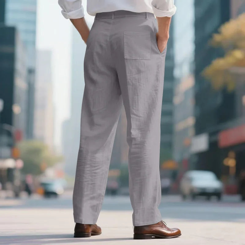 Amazon European and American Men's Linen Solid Color Casual Suit Pants New Fashion Beach Wide-Leg Trousers