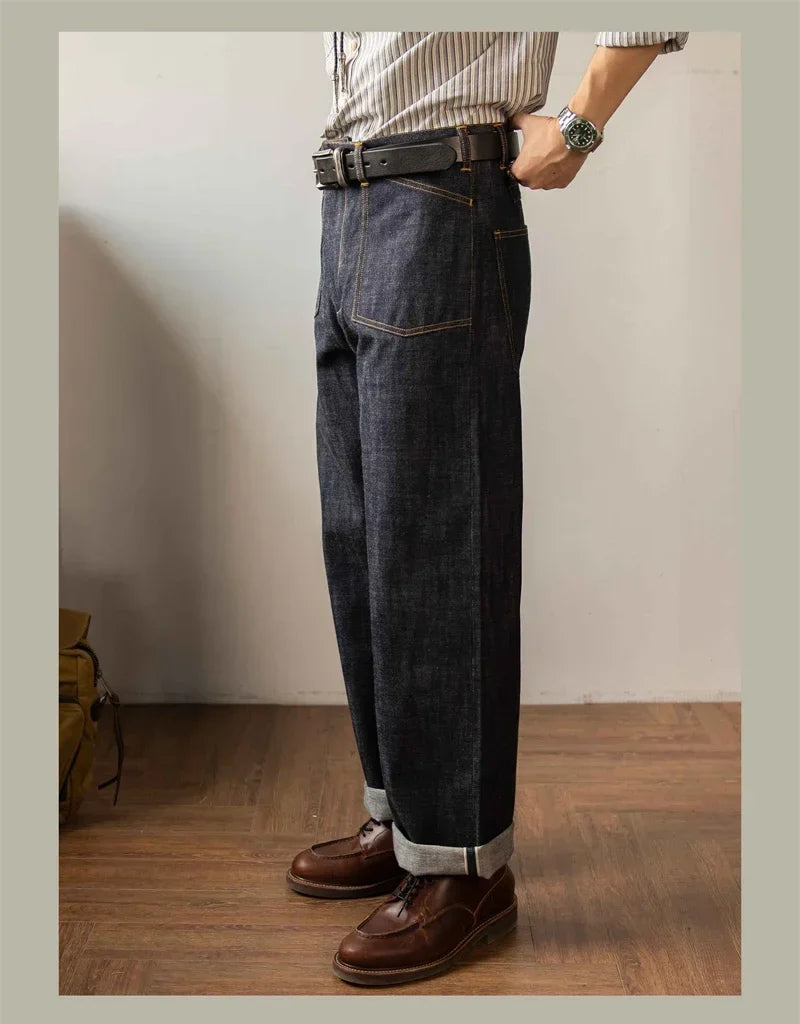 Denim Railroad Pants High Waist Rugged Style Selvage Jeans Back Buckle