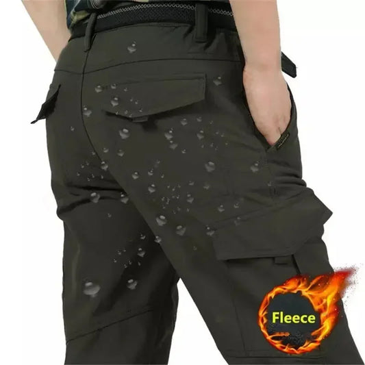 Thick Warm Cargo Stretch Pants Men Autumn Winter Hunting SoftShell Casual Fleece Pants Tactical Trousers  Waterproof Pants Men