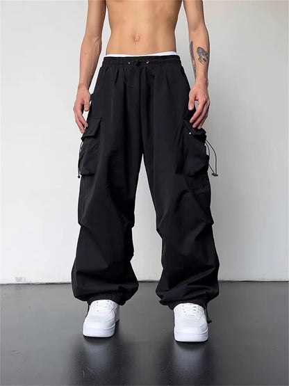 American Spring Summer Men Casual Cargo Pants Pockets Plus Size Black Out Door Elasticity Sports Oversize Pants 46 48 50