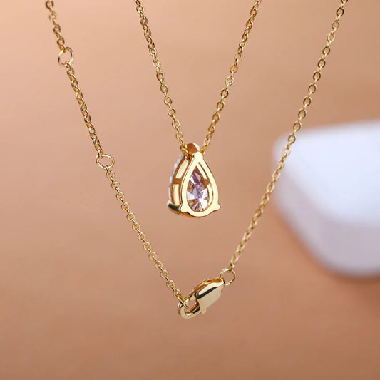 1-4CT Water Drop Moissanite Pendant Necklace Women 925 Sterling Silver Round/Sharp Claw Lab Diamond Pendant Neck Chain
