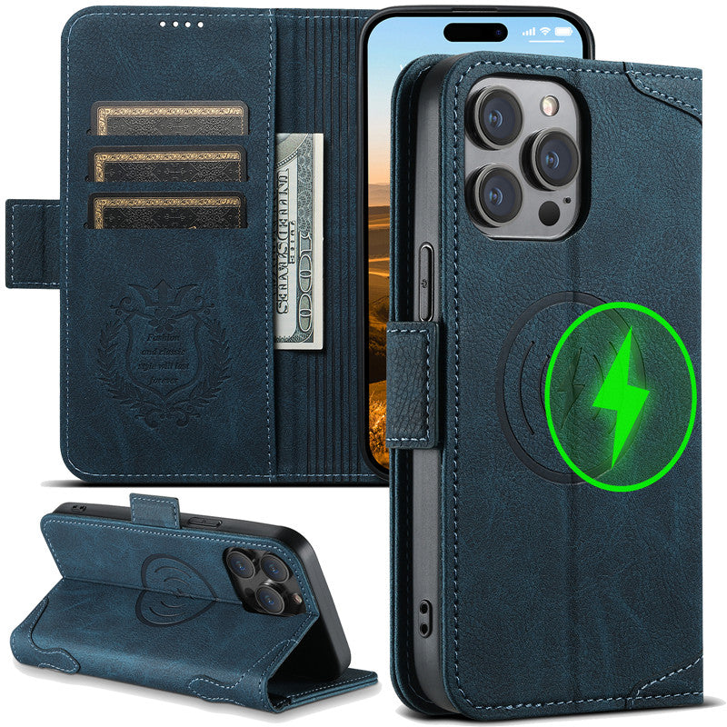 Magsafe Business Leather Wallet Phone Case For iPhone 12 13 14 15 Pro Max Plus 16 17 Pro Max With Flip Card Holder Cover