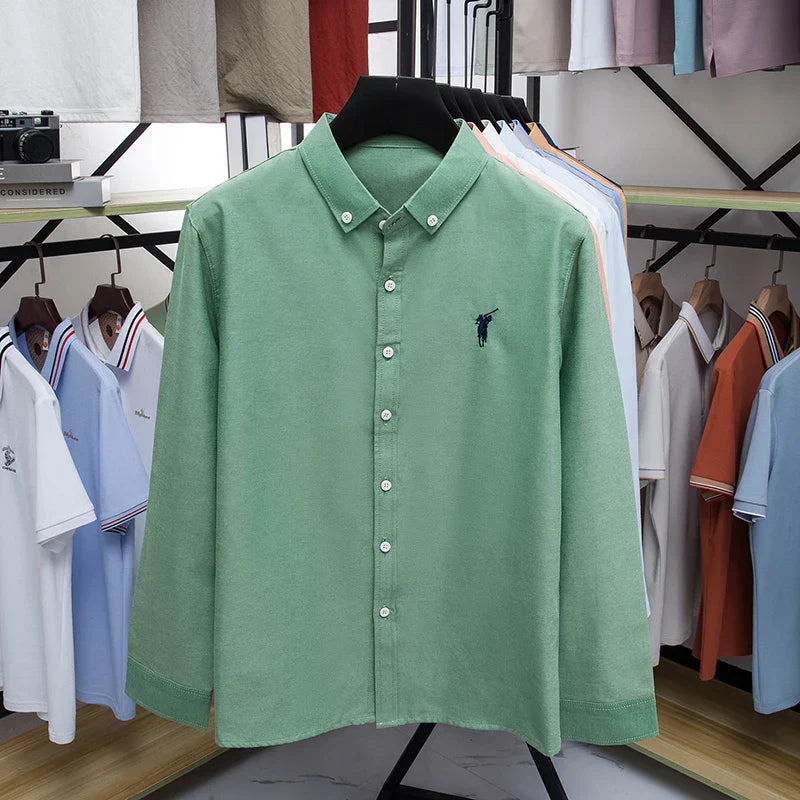 Luxury Goods High-end Embroidery 100% Pure Cotton Long Sleeved Shirt Men's New Shirt Men's Casual Loose Top Business Men