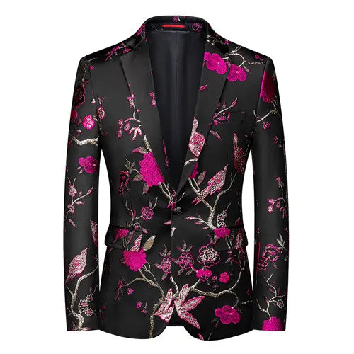 2026 New Men's Pink Embroidered Suit Jacket, Wedding Party Dress Coat, Fashionable Slim Male Blazers, Asian Size M-5XL 6XL
