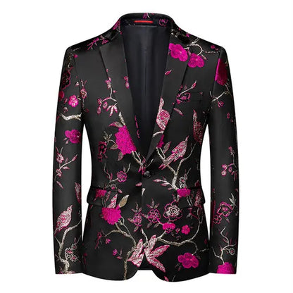 2026 New Men's Pink Embroidered Suit Jacket, Wedding Party Dress Coat, Fashionable Slim Male Blazers, Asian Size M-5XL 6XL