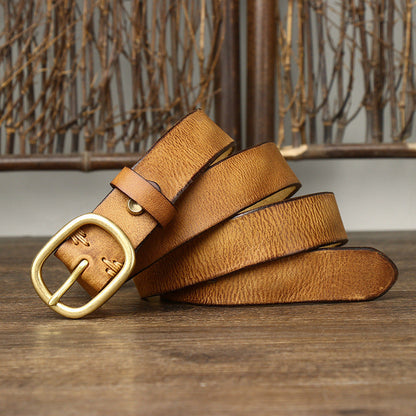 2.8CM Ladies Pure Cowhide High Quality Genuine Leather Belts for Women Brass Buckle Jeans Cowboy Waist Belt Luxury Designer