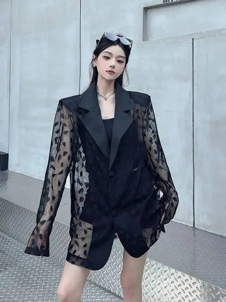 Casual Style Versatile Lace Patchwork Hollow Out Long Sleeved Suit Jacket For Women Autumn 2026 New 05E01485