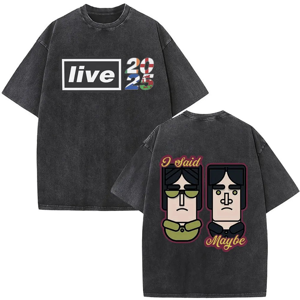 O-Oasis T-Shirts British Rock Band Vintage Washed T-shirt Men Women Clothing Cotton Casual Short Sleeve T Shirts Tops Streetwear