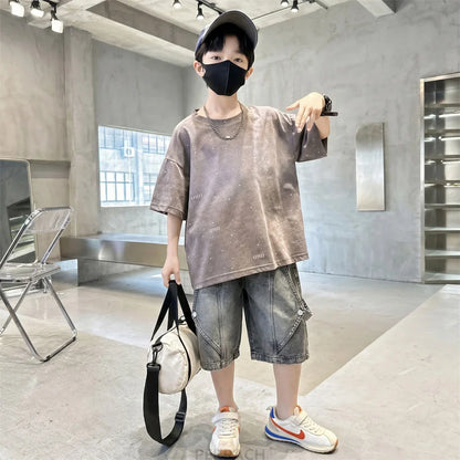 Luxury Children Fashion Summer Set for Boy Cotton Outfit Suit T-shirt Shorts Clothing Kids Street Top And Bottom 2 Pieces Suit
