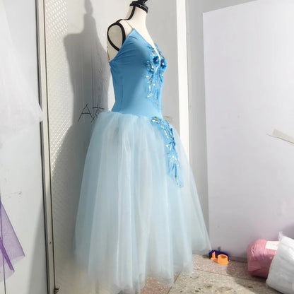Long Ballet Tutu Skirts Flower Lace Dress Performance Costumes Princess Dance Practice Romantic Dress
