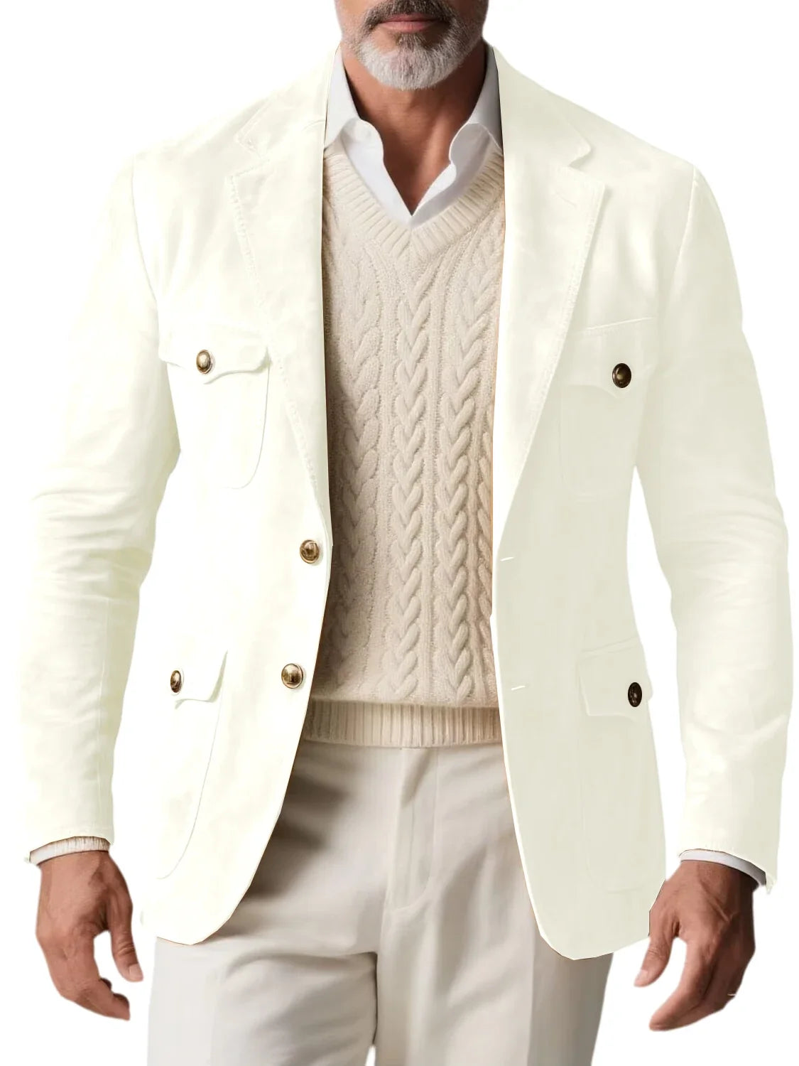 1970s Men's Suede Blazer Retro Slim Fit Two Buttons Multi Pocket High Quality Jacket Fashion Casual Sport Coat For Daily Wear