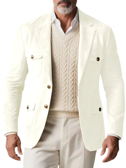 1970s Men's Suede Blazer Retro Slim Fit Two Buttons Multi Pocket High Quality Jacket Fashion Casual Sport Coat For Daily Wear