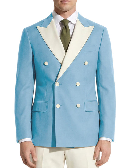 Classic Men's Tuxedo Jacket White Peak Lapel Patched Double Breasted Slim Fit Blazer for Business Formal Wedding Groom Prom Coat
