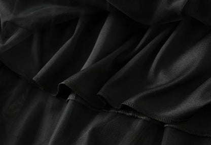 Women's Lotus Leaf Edge A Line Fairy Elastic Waist Tulle Skirt Midi High Waist Mesh Dress Solid Color Irregular Yarn Skirt D8808
