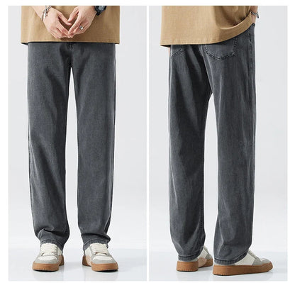 New Summer Thin Soft Lyocell Fabric Men's Jeans Classic Straight Denim Pants Work Wide Leg Casual Trousers Male Big Size 40 42
