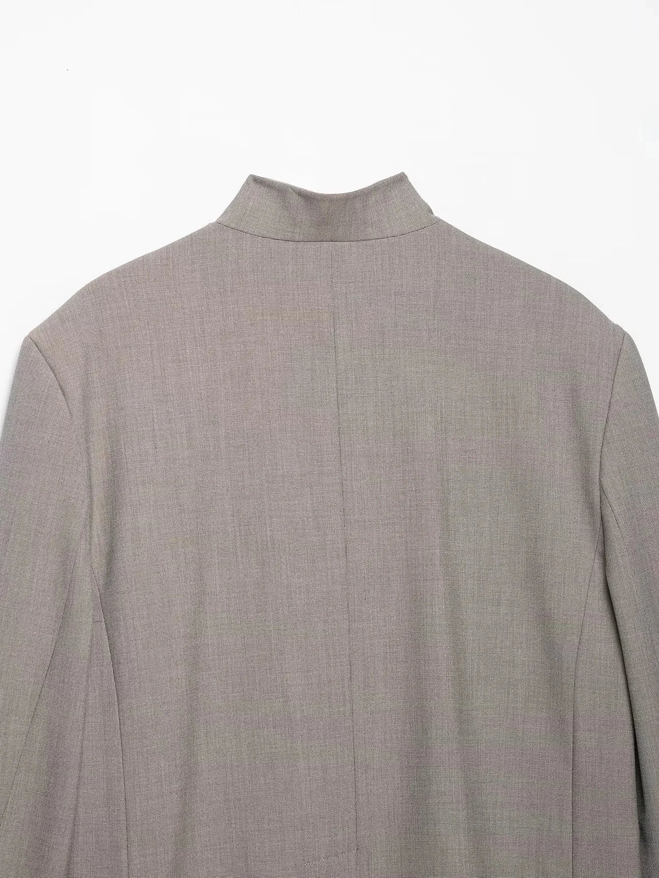 Vintage Office Lady Gray Solid Blazer Stand Collar Long Sleeve Loose Blazer Fashion 2026 Spring Summer Casual Blazer