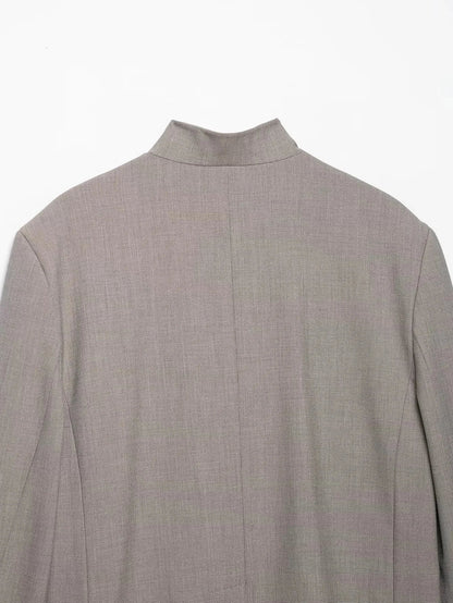 Vintage Office Lady Gray Solid Blazer Stand Collar Long Sleeve Loose Blazer Fashion 2026 Spring Summer Casual Blazer