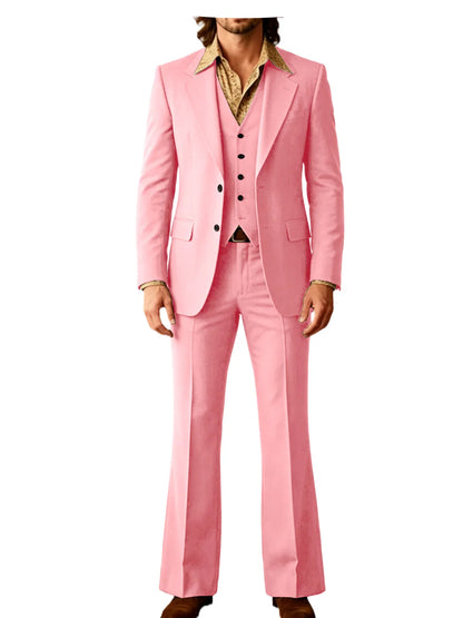Retro Men's Linen 3 Piece Notch Lapel 2 buttons Jacket Flared Trouser Breathable Elastic for Casual Beach Wedding Groom Tuxedo