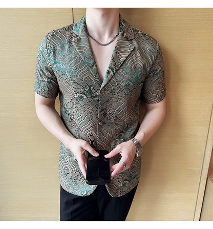 Summer Thin Ice Silk Without Lining Men Suit Coats 2025 New High-end Fashion Jacquard Casual Social Shirt Coat Men Clothing