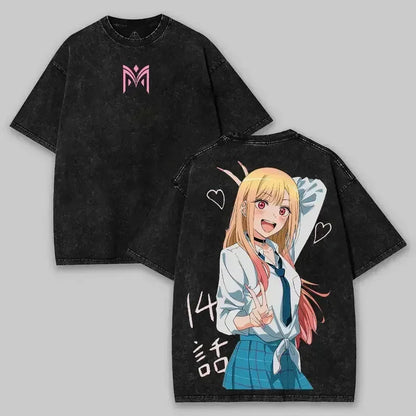 My Dress-Up Darling Kitagawa Marin Kawaii Graphic Print T-shirt Men Women Retro Washed O-neck Cotton Tee Oversize Summer New Top
