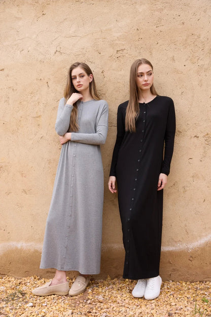 AS SS26 summer loose style button dress comfortable ribbing fabric dress o-neck lady clothes