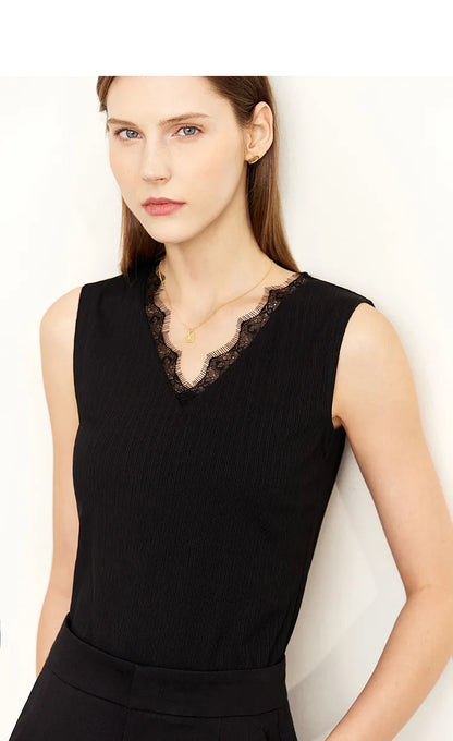 Women's Tank Top 2026 Summer New Lace Trim V-Neck Knit Sleeveless Vest Slim Fit Casual Layering Cami For Women 12612031