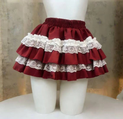 Princess Lolita Vintage Cake Skirt Sweet Kawaii Lace Ruffles Mini Skirts Harajuku Y2k Style Party Faldas Mujer Summer
