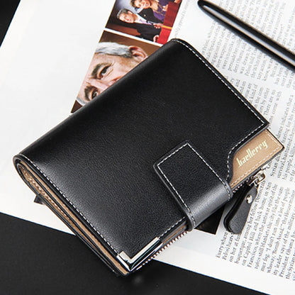Multifunctional Men's Short Wallet with Zippered Coin Pocket on the Side, Trendy Men's Accessory, Business Casual Men's Wallet, Simple and Stylish Gift for Men