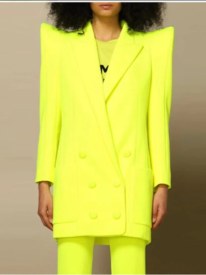 HIGH STREET Newest Fashion 2026 Designer Jacket Women Peak Strong Shoulder Double Breasted Long Blazer Fluorescein