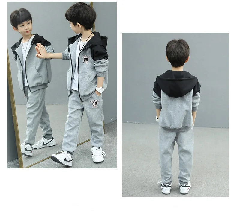 SpringAutumn Boys Contrast Zip Sweatshirt Jacket+Sweatpant Workout Set School Kids 2PCS Tracksuit Children Jogging Outfit 4-11Yr
