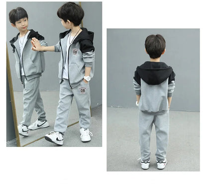 SpringAutumn Boys Contrast Zip Sweatshirt Jacket+Sweatpant Workout Set School Kids 2PCS Tracksuit Children Jogging Outfit 4-11Yr