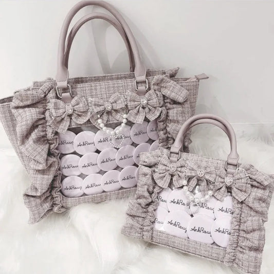 Japanese Sle Lace Trim Painful Bag Small Fraance Sle Handbag Single oulder Satchel Embellied with Button And Pleate...