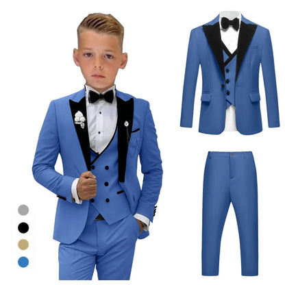 Four Pieces Boys Formal Suit Set, Velvet Collar Blazer Vest Pants Bow-tie Tuxedo Pants, Homecoming Children Wedding Suits