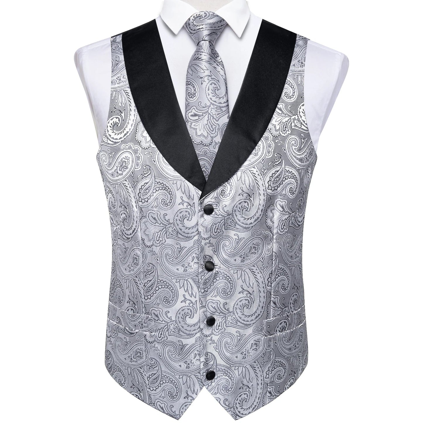Men's Vest Blue Floral Suit Vest V Neck Tie Set For Wedding Party Brand Formal Dress Waistcoat Man Casual Sleeveless Jacket