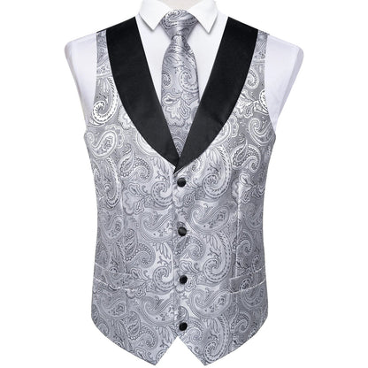 Men's Vest Blue Floral Suit Vest V Neck Tie Set For Wedding Party Brand Formal Dress Waistcoat Man Casual Sleeveless Jacket