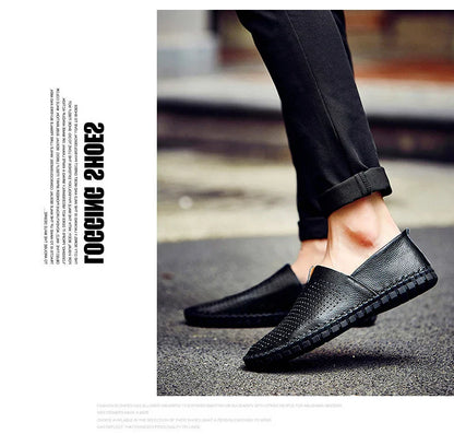 New Summer Breathable Men Loafers Handmade Leather Men's Driving Shoes Luxury Brand Flat Casual Shoes Soft Breathable Men Shoes