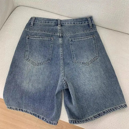 Spring Summer Women Casual Denim Shorts Fashion Female Wide Leg Short Jeans Knee Lenght Denim Pant Women High Waist Shorts Girls
