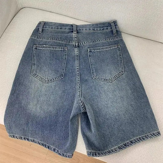 Spring Summer Women Casual Denim Shorts Fashion Female Wide Leg Short Jeans Knee Lenght Denim Pant Women High Waist Shorts Girls
