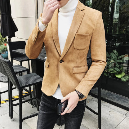 Blazer Hombre Men's Casual Slim Fit Deerskin Velvet Suit Jacket High-quality Korean Luxury Formal Solid Color Suit 6 Colors
