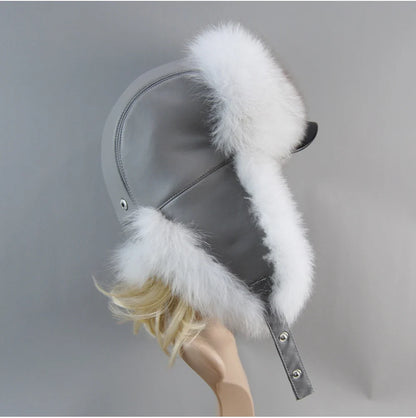 100% Real Fox Fur Hat Women's Russian Ushanka Aviator Trapper Snow Skiing Hat Caps Earflap Winter Raccoon Fur Bomber Hat
