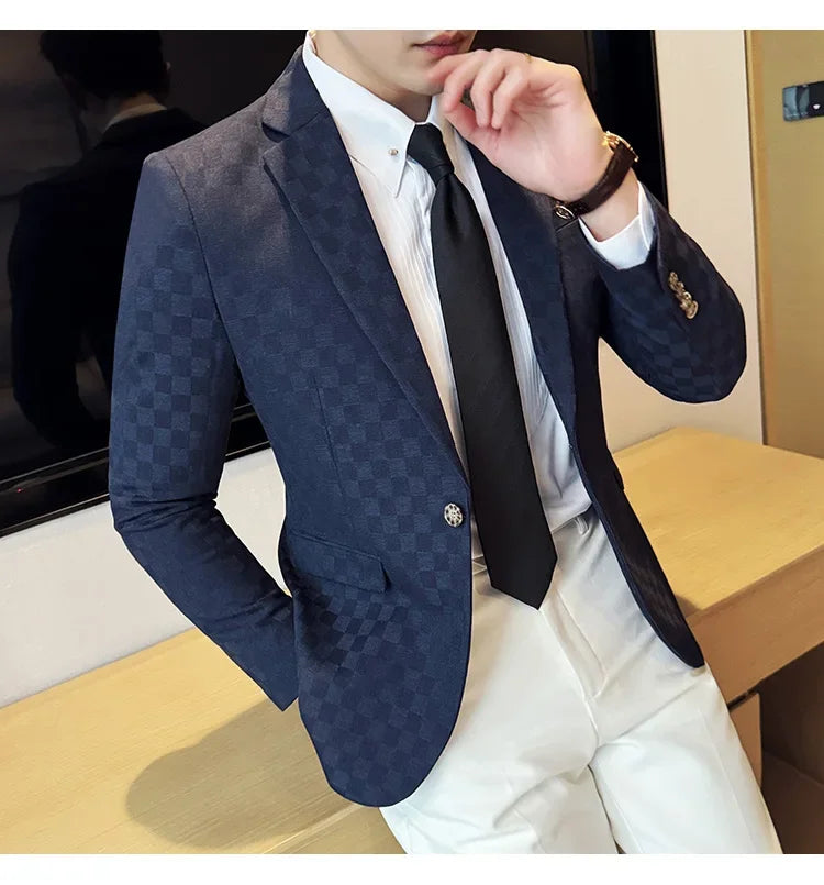 2025 Spring Plaid Blazers Coats 6 Color Fashion Luxury Business Slim Fit Social Suit Jacket Formal Wedding Prom Tuxedo 5XL-M